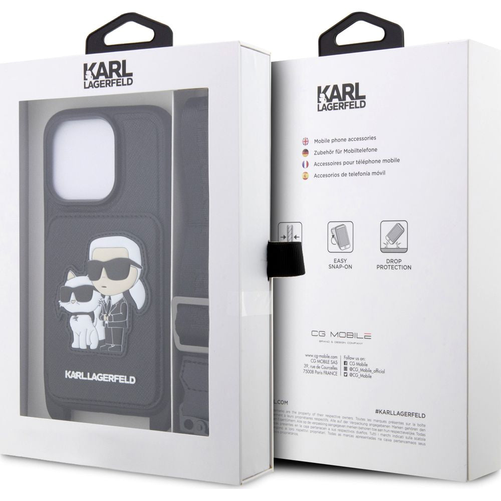Karl Lagerfeld Hartschalenkoffer Crossbody Saffiano Karl & Choupette für iPhone 14 Pro Max, schwarz