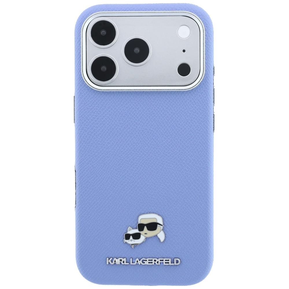 Handyhülle für iPhone 18 Pro / 17 Pro, Karl Lagerfeld HardCase Karl and Choupette Head Pin Saffiano mit MagSafe, Blau