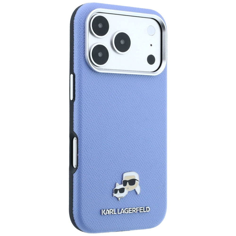 Handyhülle für iPhone 18 Pro / 17 Pro, Karl Lagerfeld HardCase Karl and Choupette Head Pin Saffiano mit MagSafe, Blau