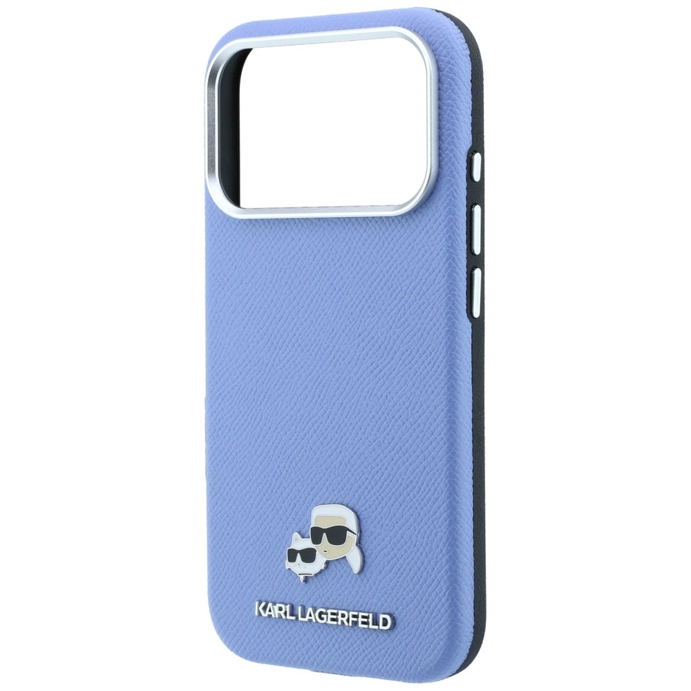 Handyhülle für iPhone 18 Pro Max / 17 Pro Max, Karl Lagerfeld HardCase Karl and Choupette Head Pin Saffiano mit MagSafe, Blau