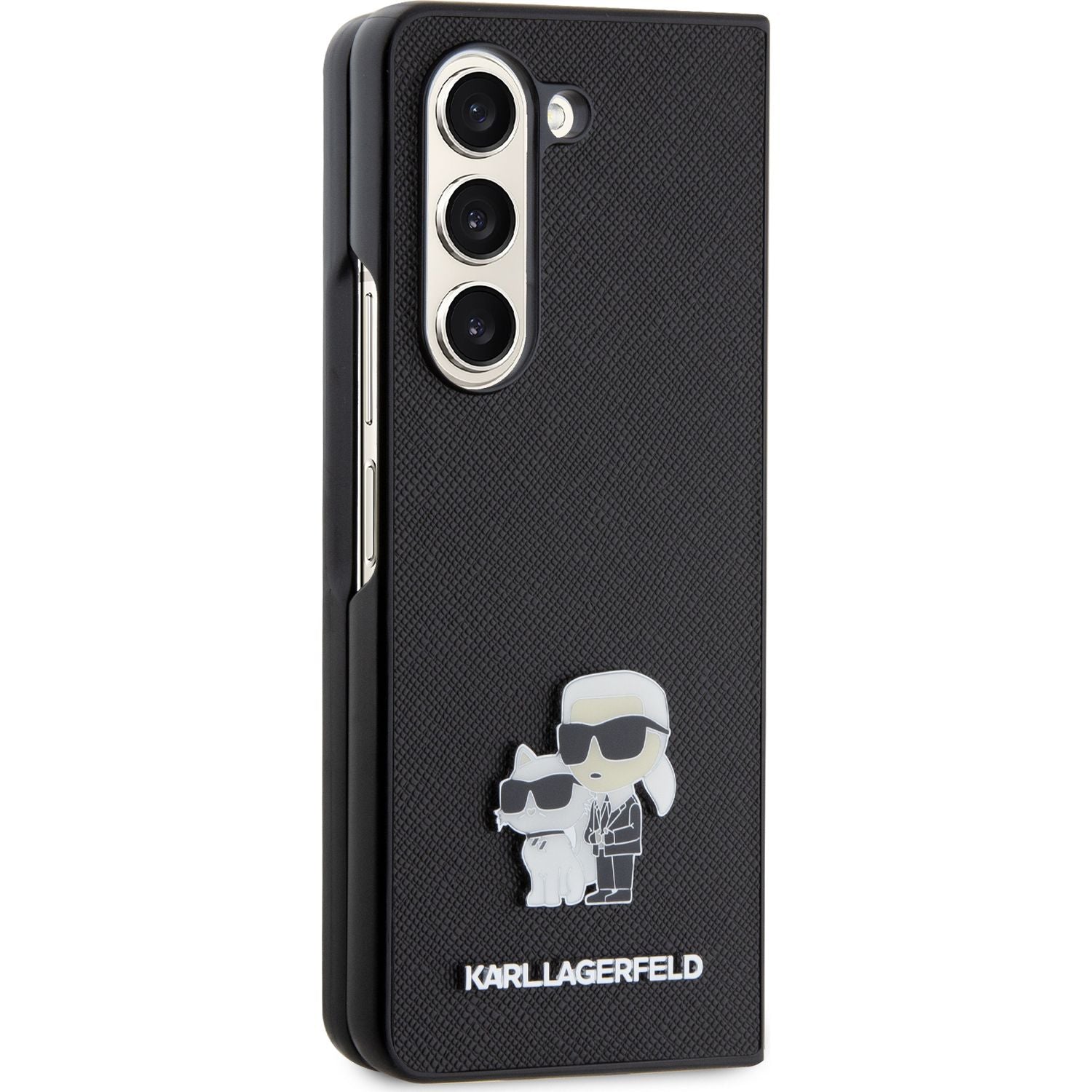 Schutzhülle Karl Lagerfeld Saffiano Karl&Choupette Pin für Galaxy Z Fold5, Schwarz