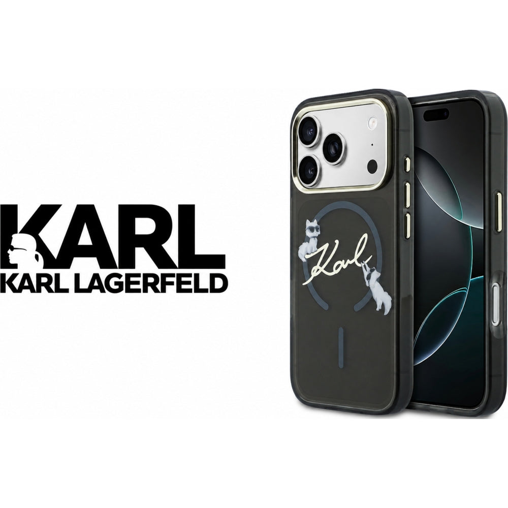 Handyhülle für iPhone 18 Pro / 17 Pro, Karl Lagerfeld Hardcase Script Logo mit MagSafe, Schwarz