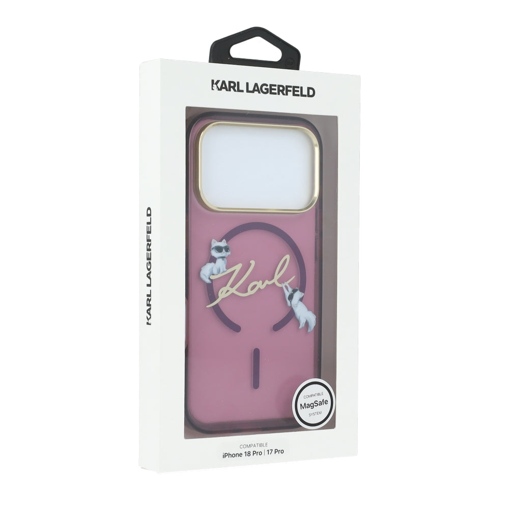 Handyhülle für iPhone 18 Pro / 17 Pro, Karl Lagerfeld Hardcase Script Logo mit MagSafe, Kastanienbraun