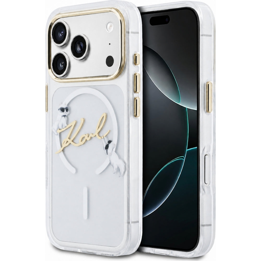Handyhülle für iPhone 18 Pro Max / 17 Pro Max, Karl Lagerfeld Hardcase Script Logo mit MagSafe, Transparent