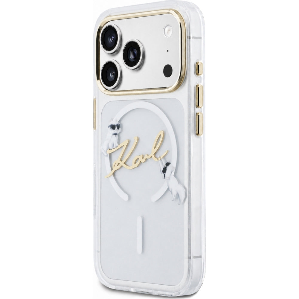 Handyhülle für iPhone 18 Pro / 17 Pro, Karl Lagerfeld Hardcase Script Logo mit MagSafe, Transparent