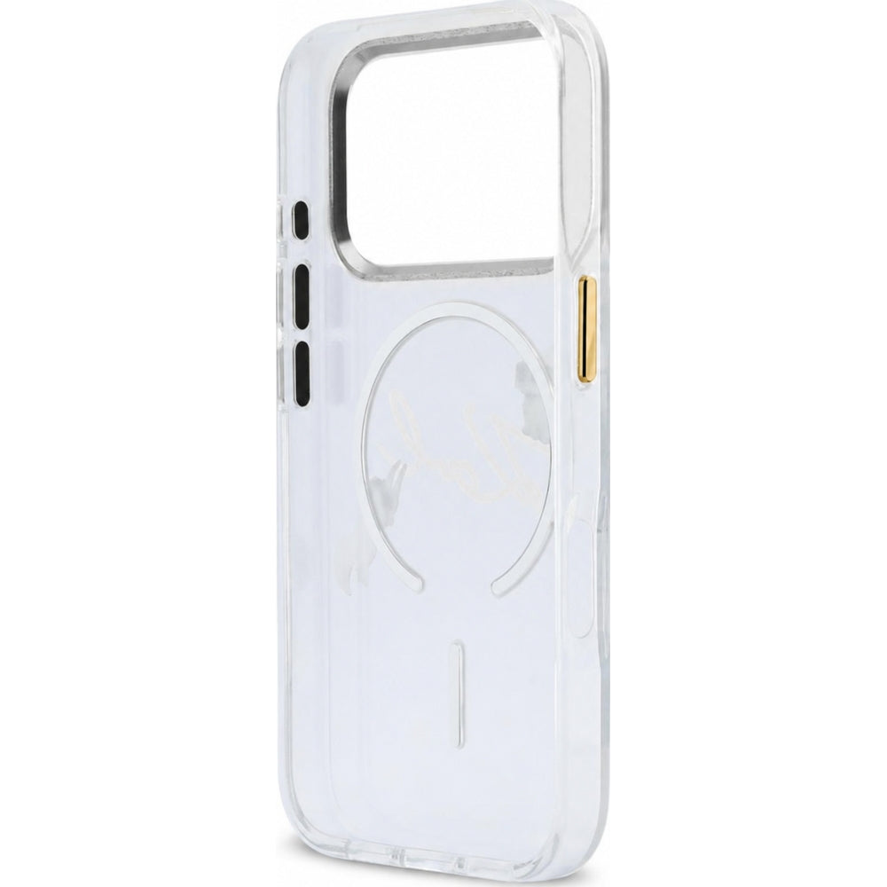 Handyhülle für iPhone 18 Pro / 17 Pro, Karl Lagerfeld Hardcase Script Logo mit MagSafe, Transparent