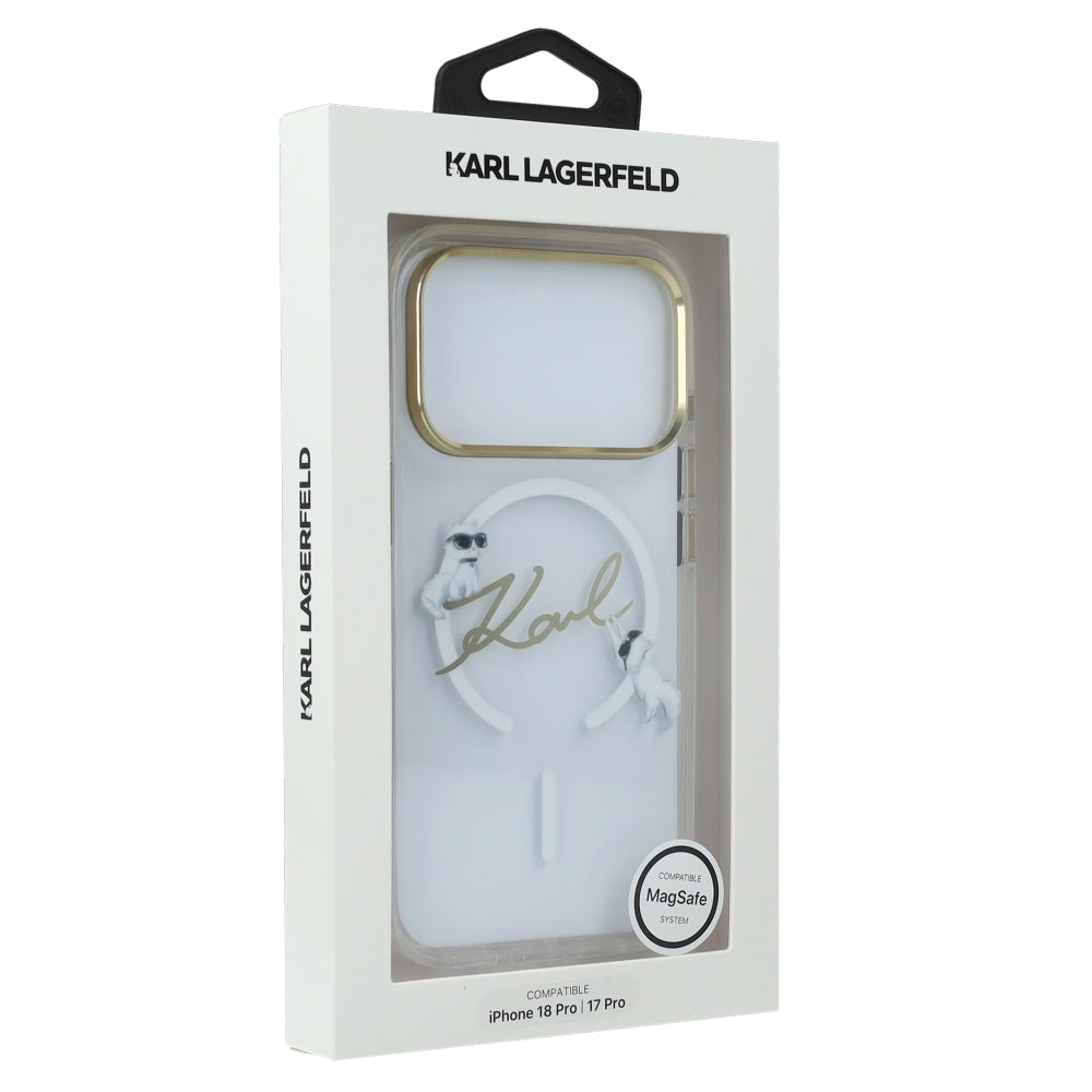 Handyhülle für iPhone 18 Pro / 17 Pro, Karl Lagerfeld Hardcase Script Logo mit MagSafe, Transparent