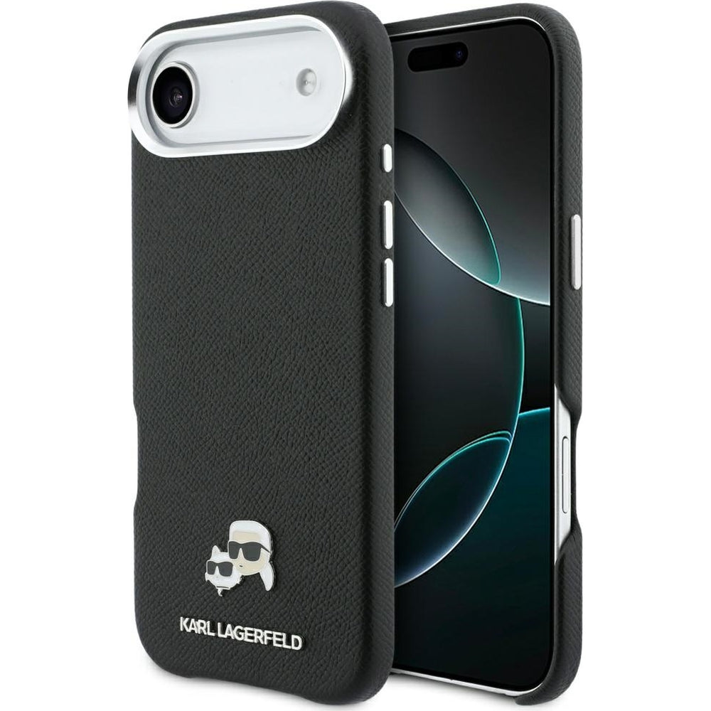 Handyhülle für iPhone Air, Karl Lagerfeld HardCase Karl and Choupette Head Pin Saffiano, Schwarz
