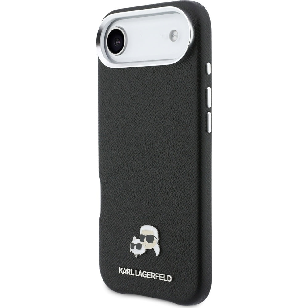 Handyhülle für iPhone Air, Karl Lagerfeld HardCase Karl and Choupette Head Pin Saffiano, Schwarz