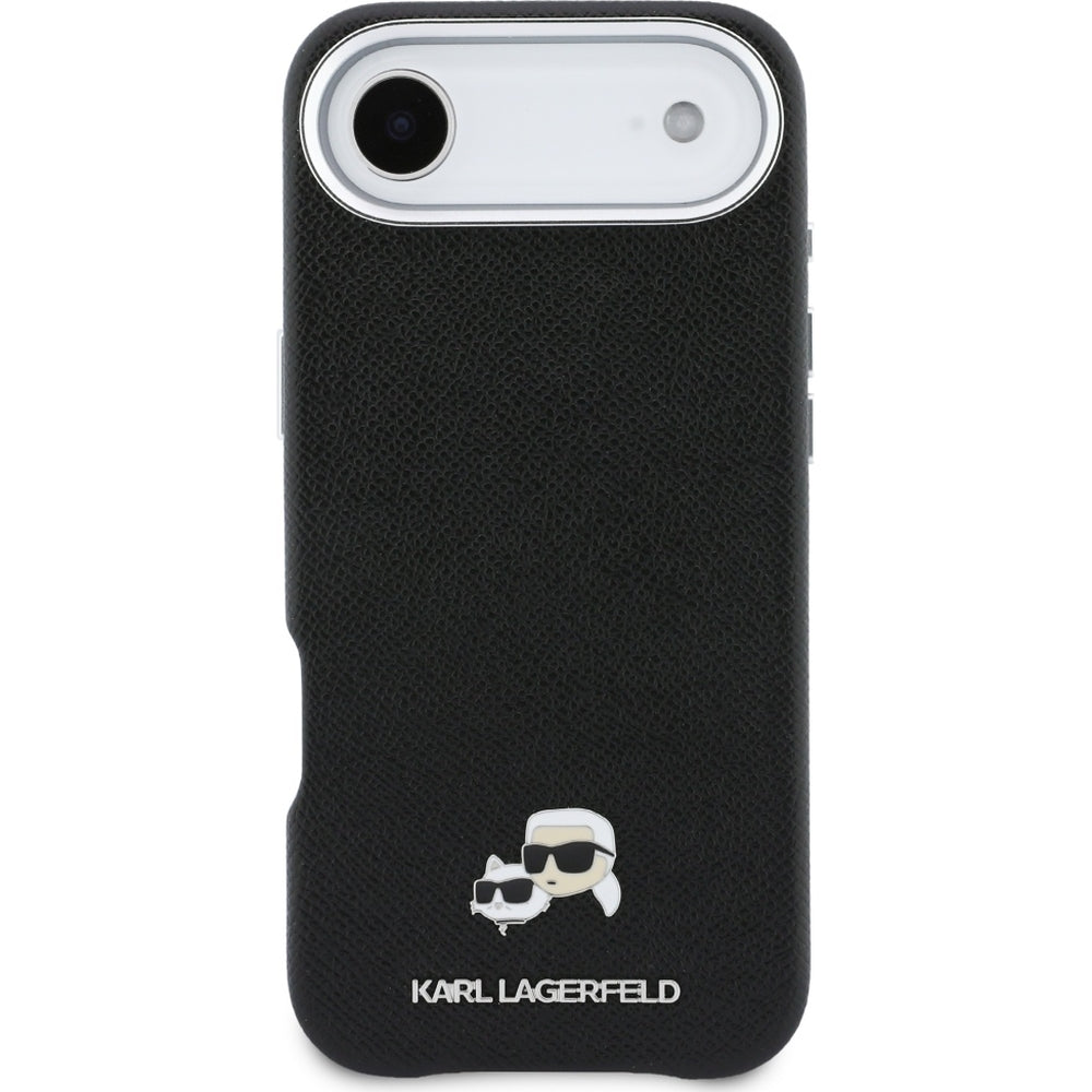 Handyhülle für iPhone Air, Karl Lagerfeld HardCase Karl and Choupette Head Pin Saffiano, Schwarz
