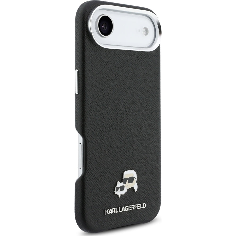 Handyhülle für iPhone Air, Karl Lagerfeld HardCase Karl and Choupette Head Pin Saffiano, Schwarz