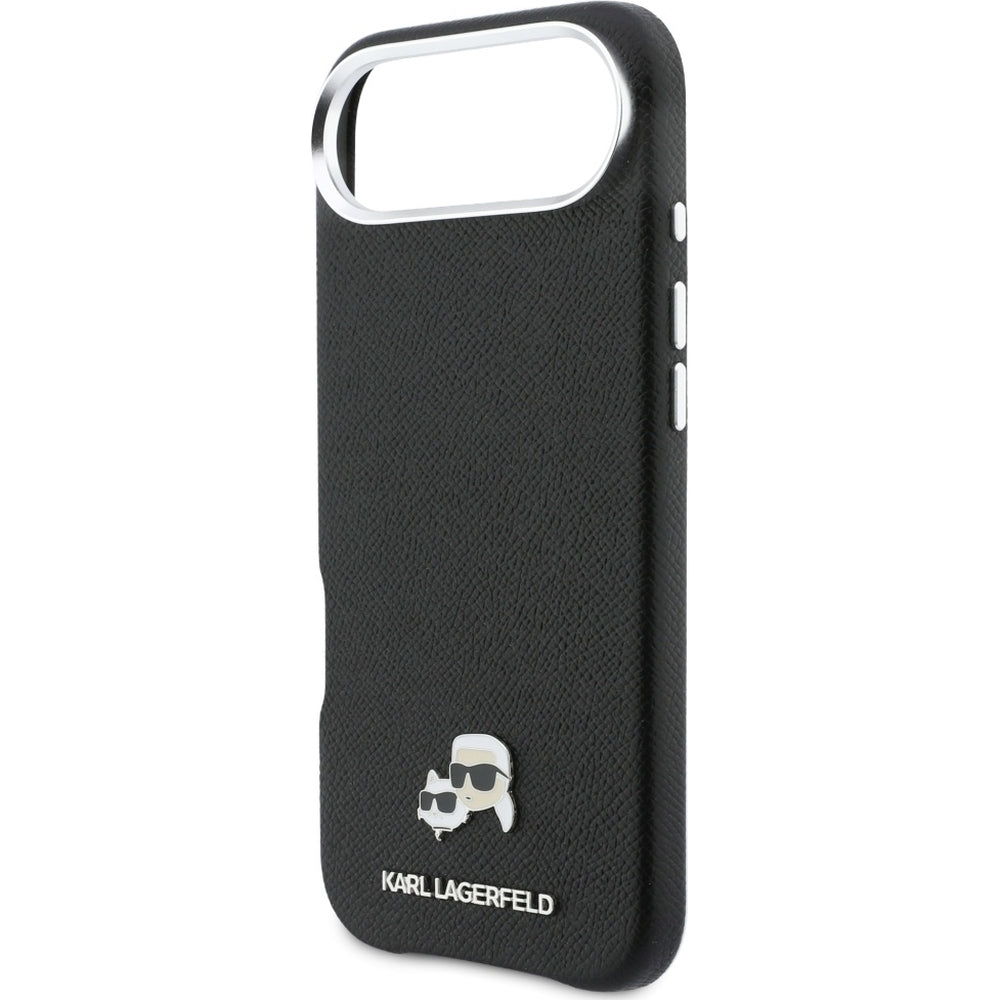 Handyhülle für iPhone Air, Karl Lagerfeld HardCase Karl and Choupette Head Pin Saffiano, Schwarz