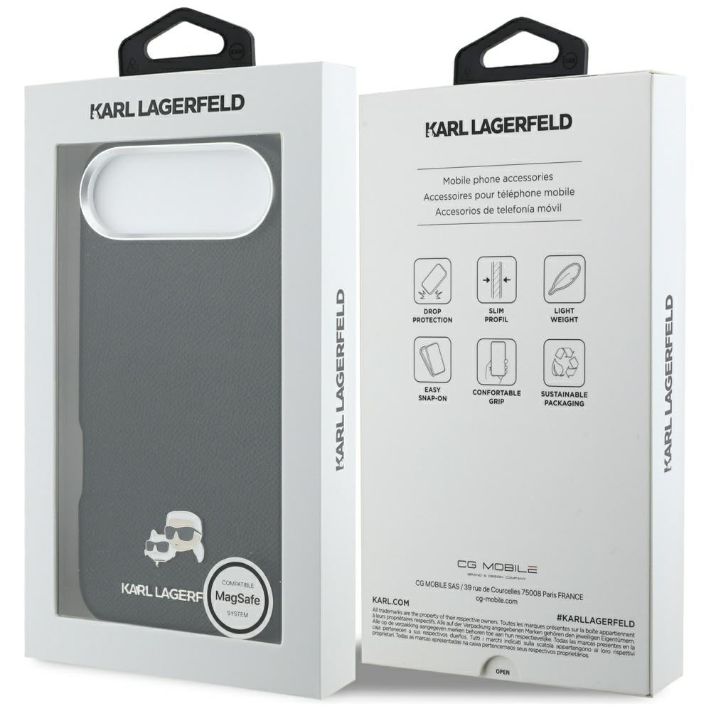Handyhülle für iPhone Air, Karl Lagerfeld HardCase Karl and Choupette Head Pin Saffiano, Schwarz