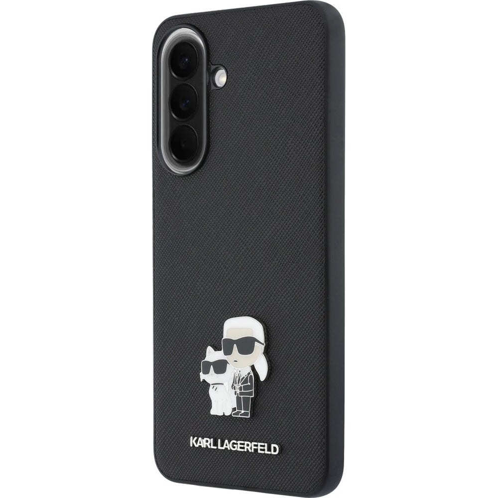 Handyhülle für Galaxy A37 5G, Karl Lagerfeld Saffiano Full Wrapped, Schwarze mit Karl Lagerfeld und seiner Katze Choupette
