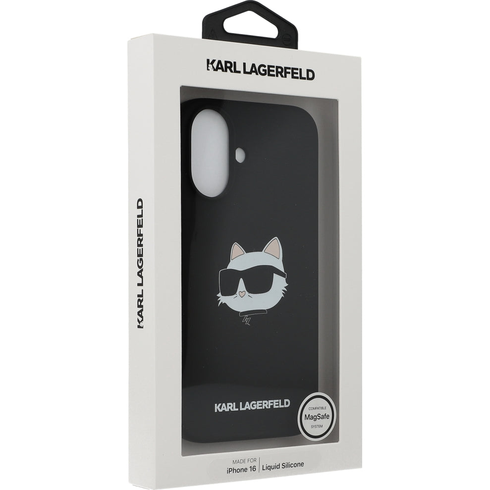Schutzhülle Karl Lagerfeld Hard Case Silicone Choupette Head MagSafe für iPhone 16, Schwarz