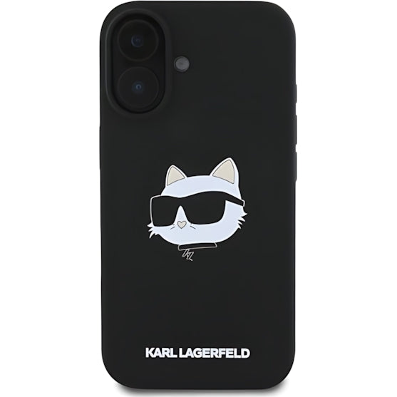 Schutzhülle Karl Lagerfeld Hard Case Silicone Choupette Head MagSafe für iPhone 16, Schwarz