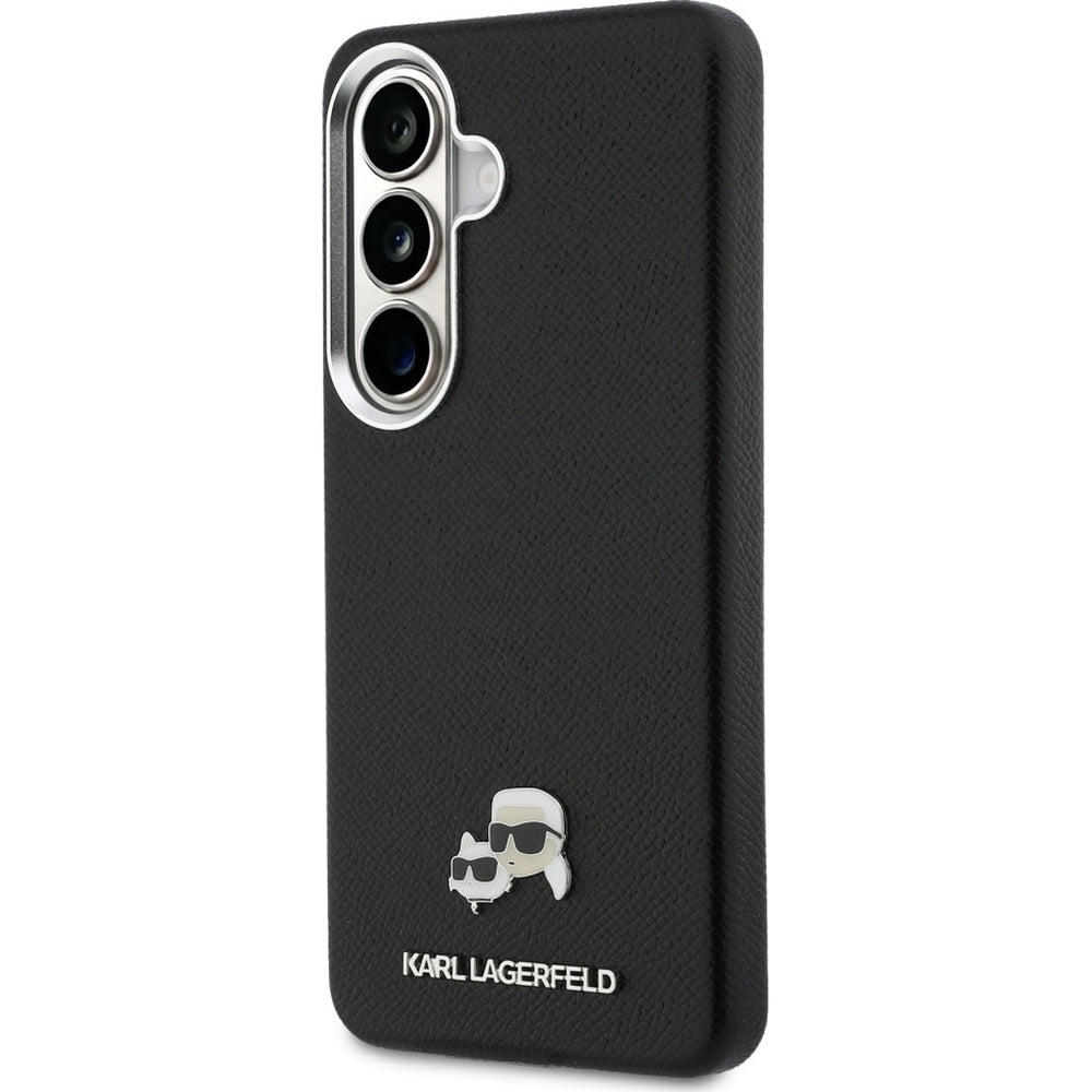 Handyhülle für Galaxy S26 Plus, Karl Lagerfeld Saffiano Full Wrapped MagSafe, Schwarze mit Karl Lagerfeld und seiner Katze Choupette