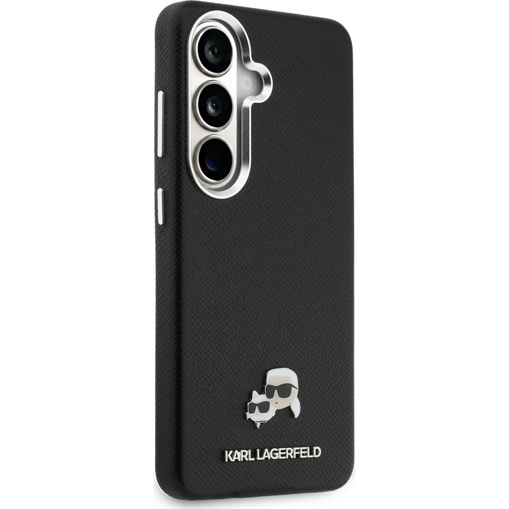 Handyhülle für Galaxy S26 Plus, Karl Lagerfeld Saffiano Full Wrapped MagSafe, Schwarze mit Karl Lagerfeld und seiner Katze Choupette