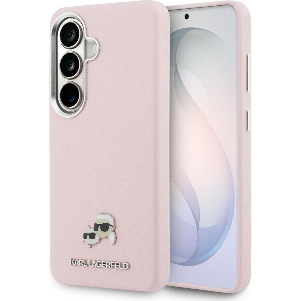 Handyhülle für Galaxy S26 Plus, Karl Lagerfeld Saffiano Full Wrapped MagSafe, Rosa mit Karl Lagerfeld und seiner Katze Choupette