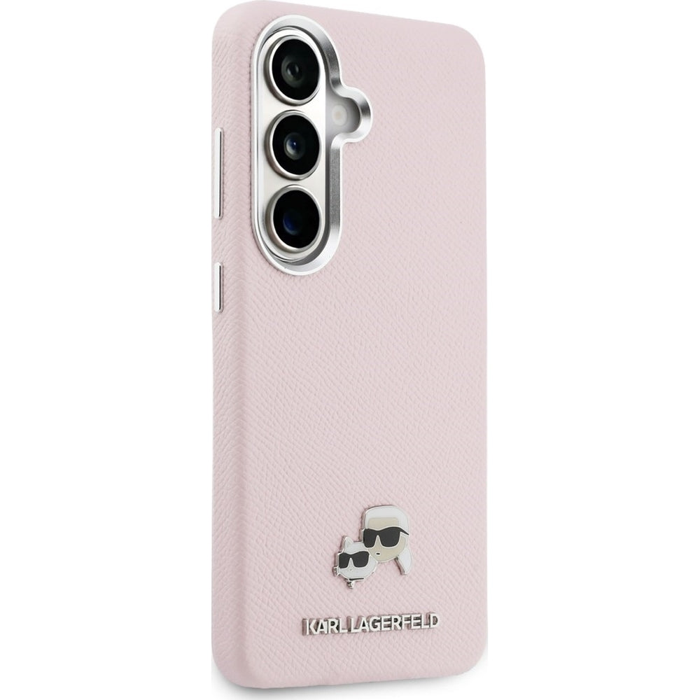 Handyhülle für Galaxy S26 Plus, Karl Lagerfeld Saffiano Full Wrapped MagSafe, Rosa mit Karl Lagerfeld und seiner Katze Choupette