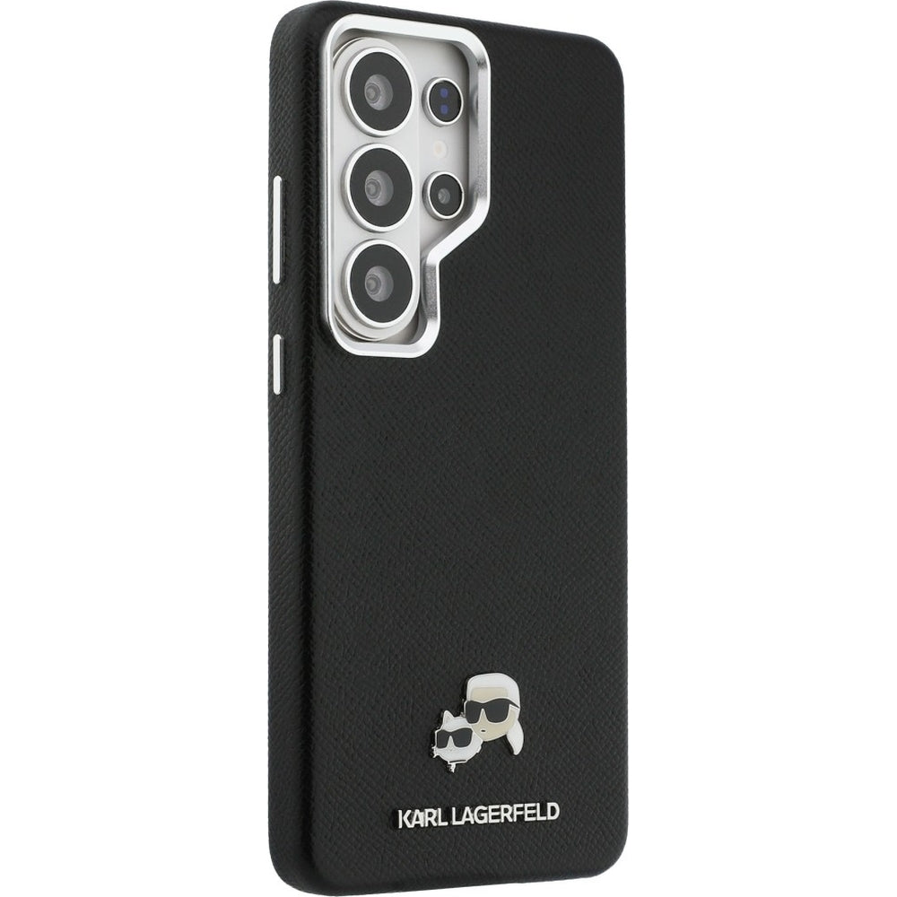 Handyhülle für Galaxy S26 Ultra, Karl Lagerfeld Saffiano Full Wrapped MagSafe, Schwarze mit Karl Lagerfeld und seiner Katze Choupette