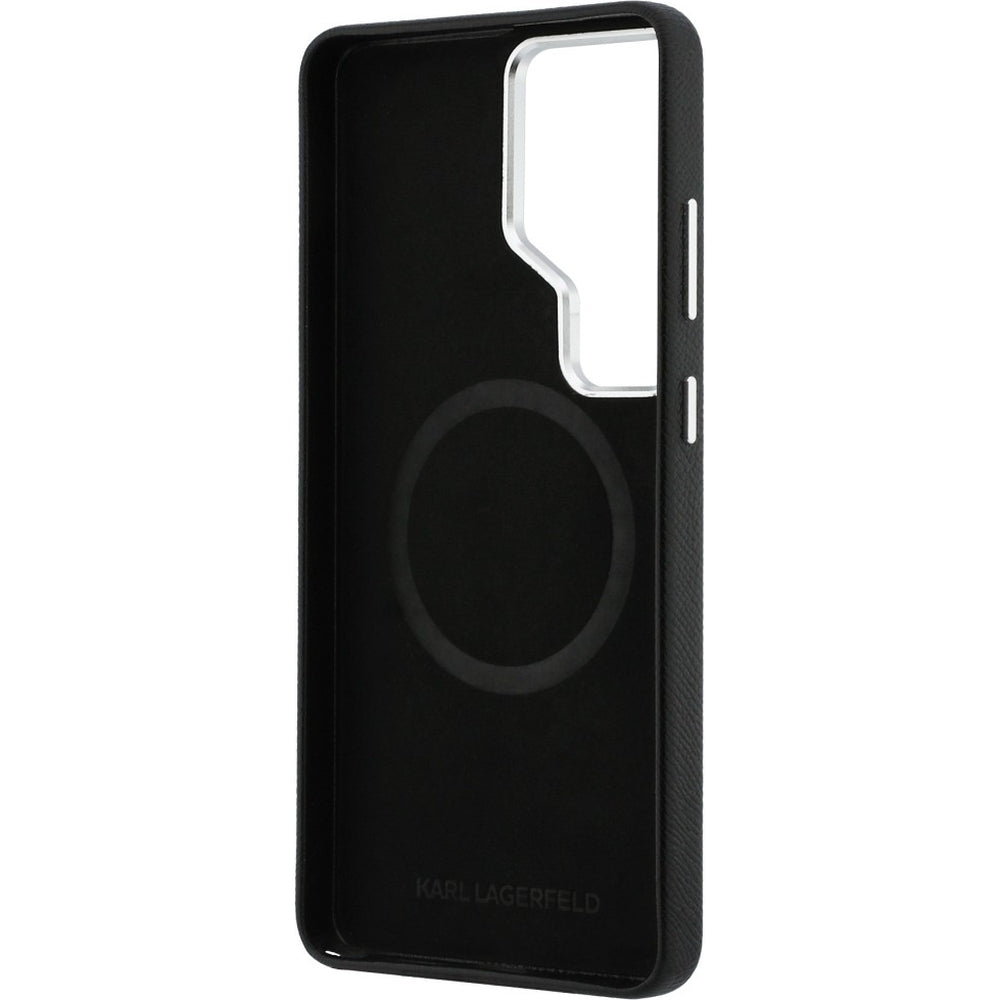 Handyhülle für Galaxy S26 Ultra, Karl Lagerfeld Saffiano Full Wrapped MagSafe, Schwarze mit Karl Lagerfeld und seiner Katze Choupette
