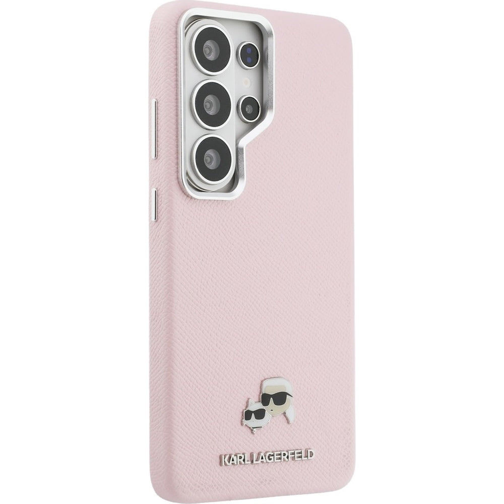 Handyhülle für Galaxy S26 Ultra, Karl Lagerfeld Saffiano Full Wrapped MagSafe, Rosa mit Karl Lagerfeld und seiner Katze Choupette
