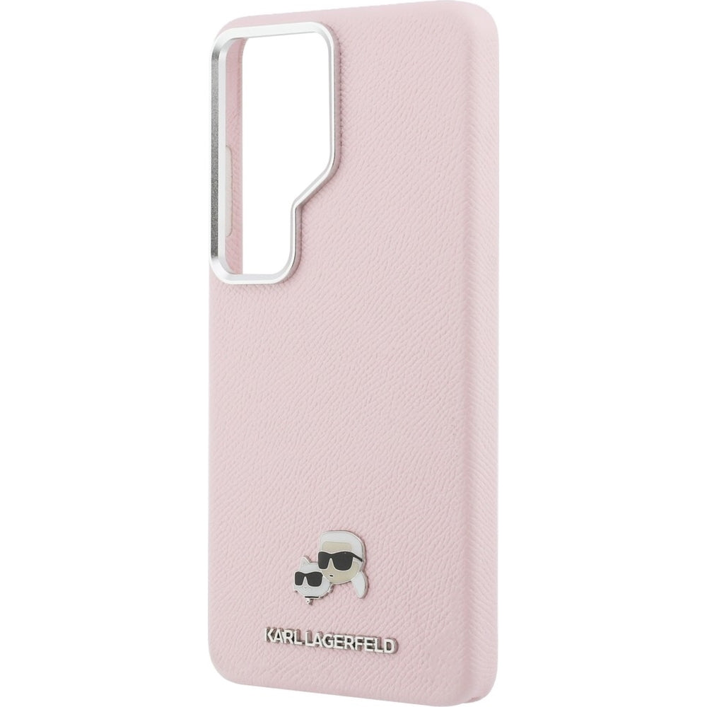 Handyhülle für Galaxy S26 Ultra, Karl Lagerfeld Saffiano Full Wrapped MagSafe, Rosa mit Karl Lagerfeld und seiner Katze Choupette