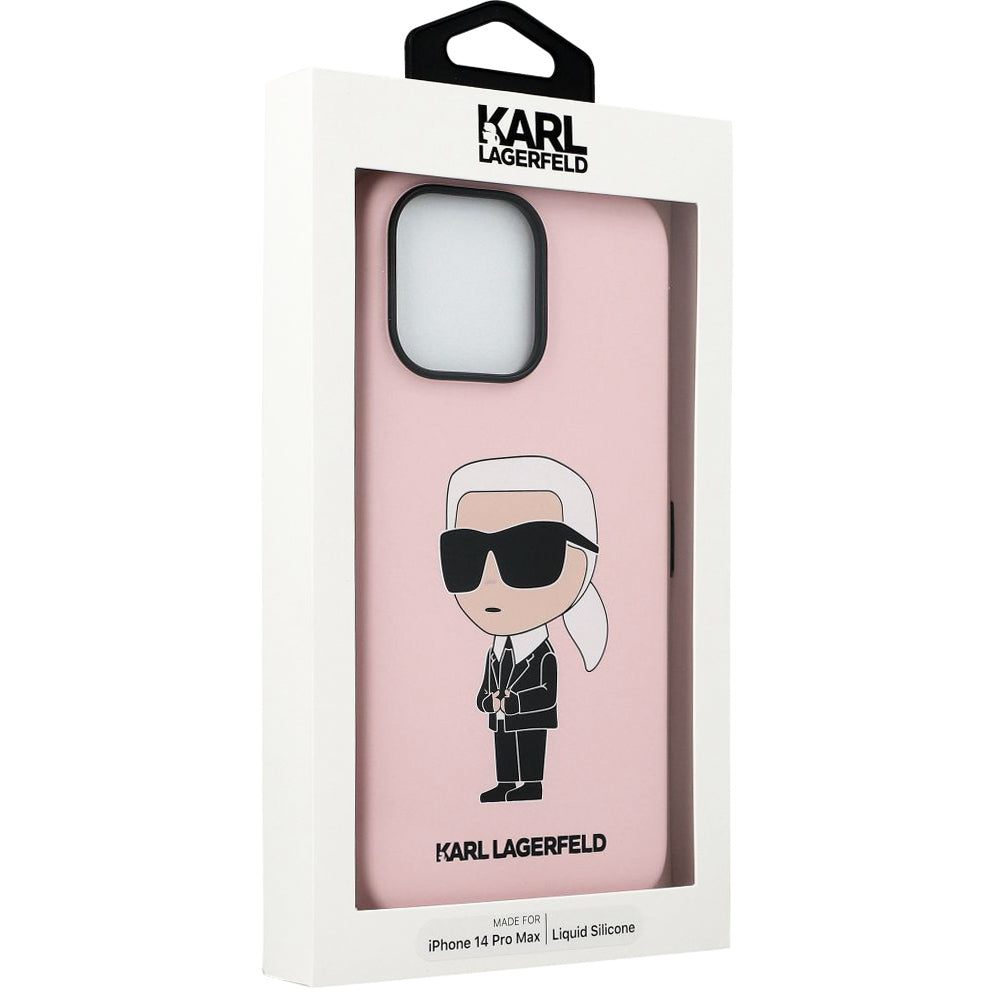 Schutzhülle für iPhone 14 Pro Max, Karl Lagerfeld Silicone Ikonik, Rosa