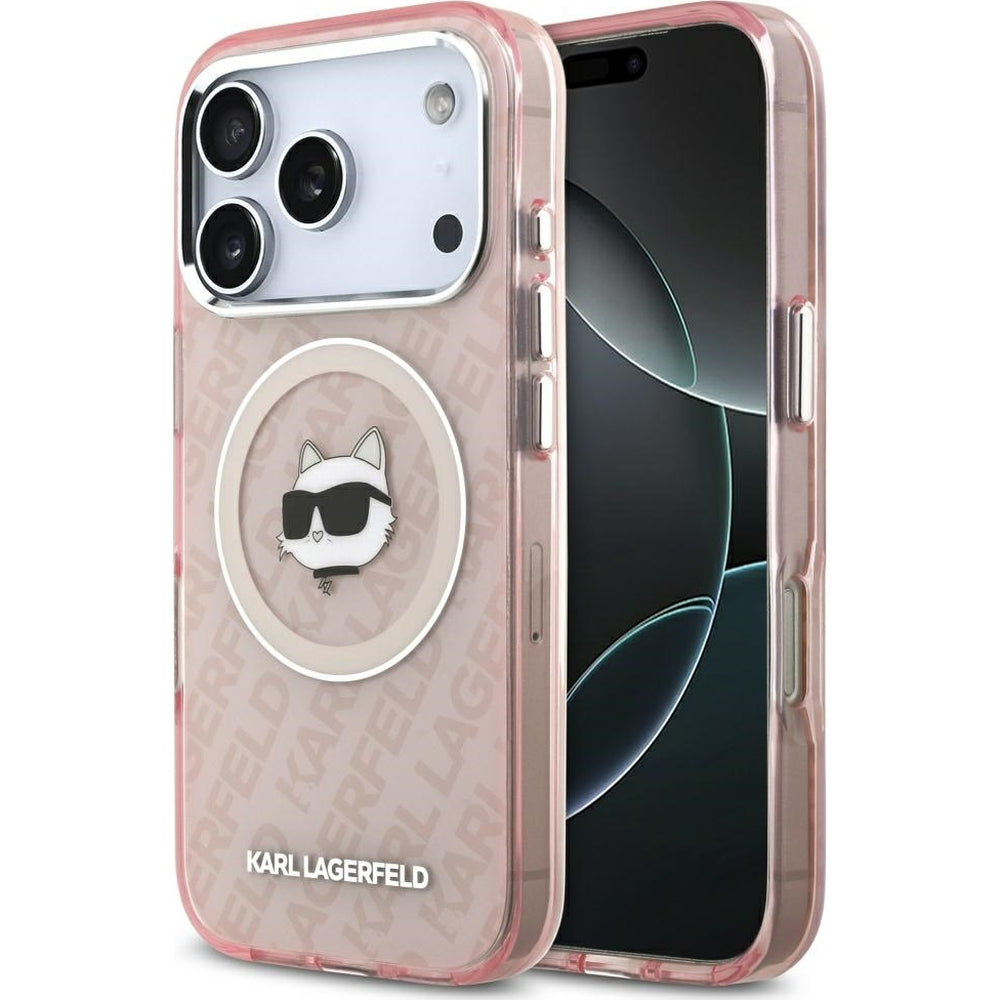 Handyhülle für iPhone 17 Pro, Karl Lagerfeld IML Karl Head Logo MagSafe , Durchscheinend-Rosa