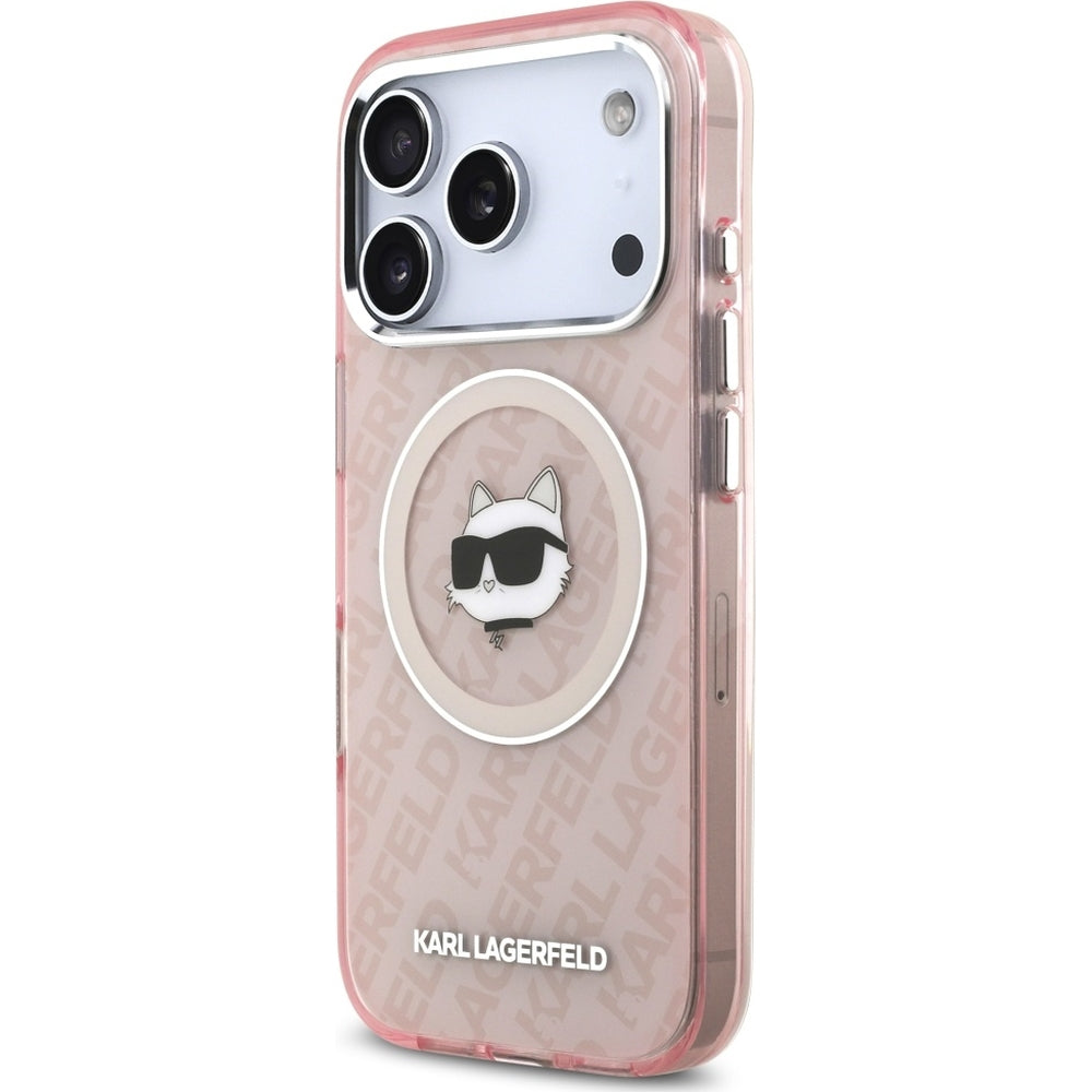 Handyhülle für iPhone 17 Pro, Karl Lagerfeld IML Karl Head Logo MagSafe , Durchscheinend-Rosa