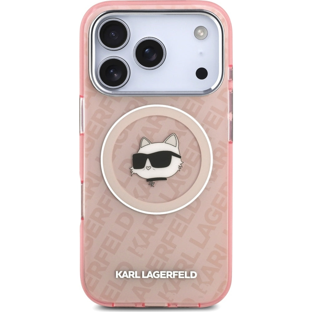 Handyhülle für iPhone 17 Pro, Karl Lagerfeld IML Karl Head Logo MagSafe , Durchscheinend-Rosa