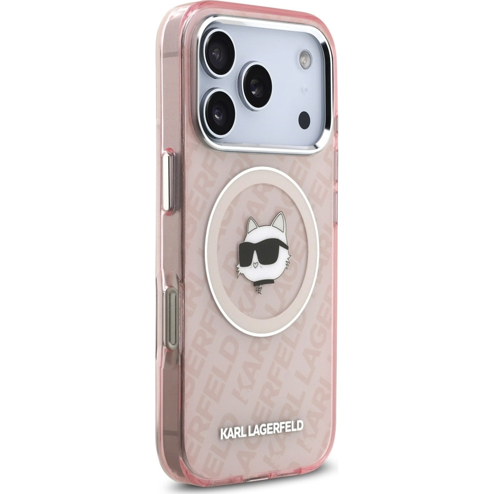 Handyhülle für iPhone 17 Pro, Karl Lagerfeld IML Karl Head Logo MagSafe , Durchscheinend-Rosa