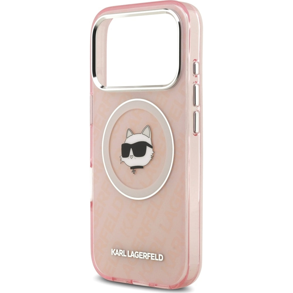 Handyhülle für iPhone 17 Pro, Karl Lagerfeld IML Karl Head Logo MagSafe , Durchscheinend-Rosa