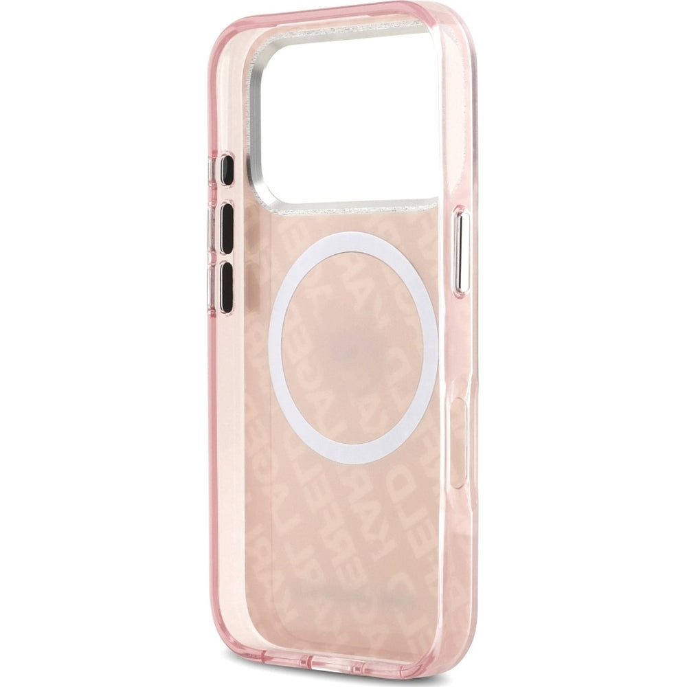 Handyhülle für iPhone 17 Pro, Karl Lagerfeld IML Karl Head Logo MagSafe , Durchscheinend-Rosa