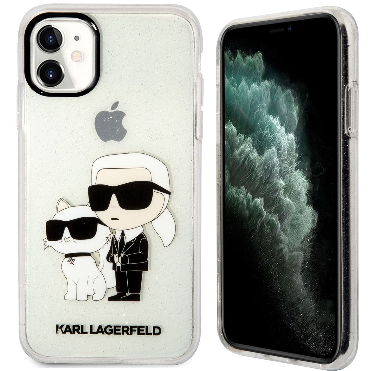 Schutzhülle Karl Lagerfeld Karl & Choupette für iPhone 11, Transparent Glitter