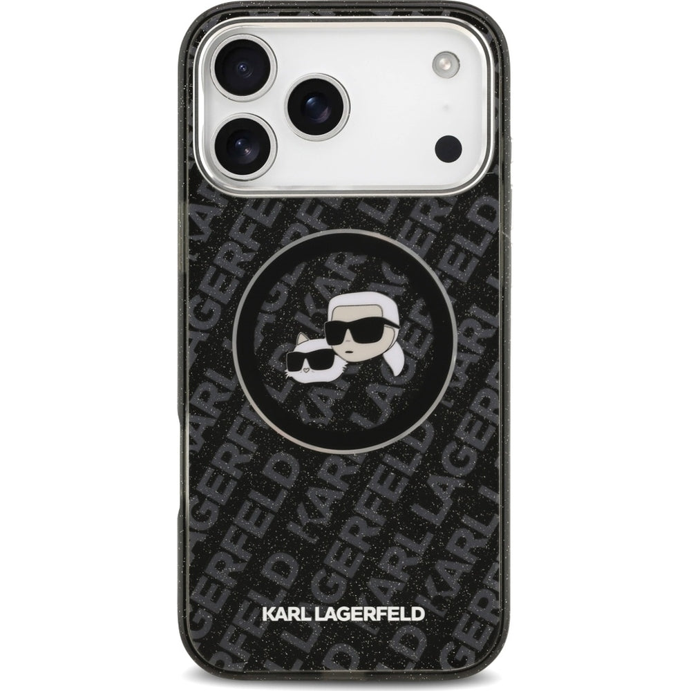 Handyhülle für iPhone 17 Pro Max, Karl Lagerfeld IML Glitter K and C Heads mit MagSafe, Schwarz