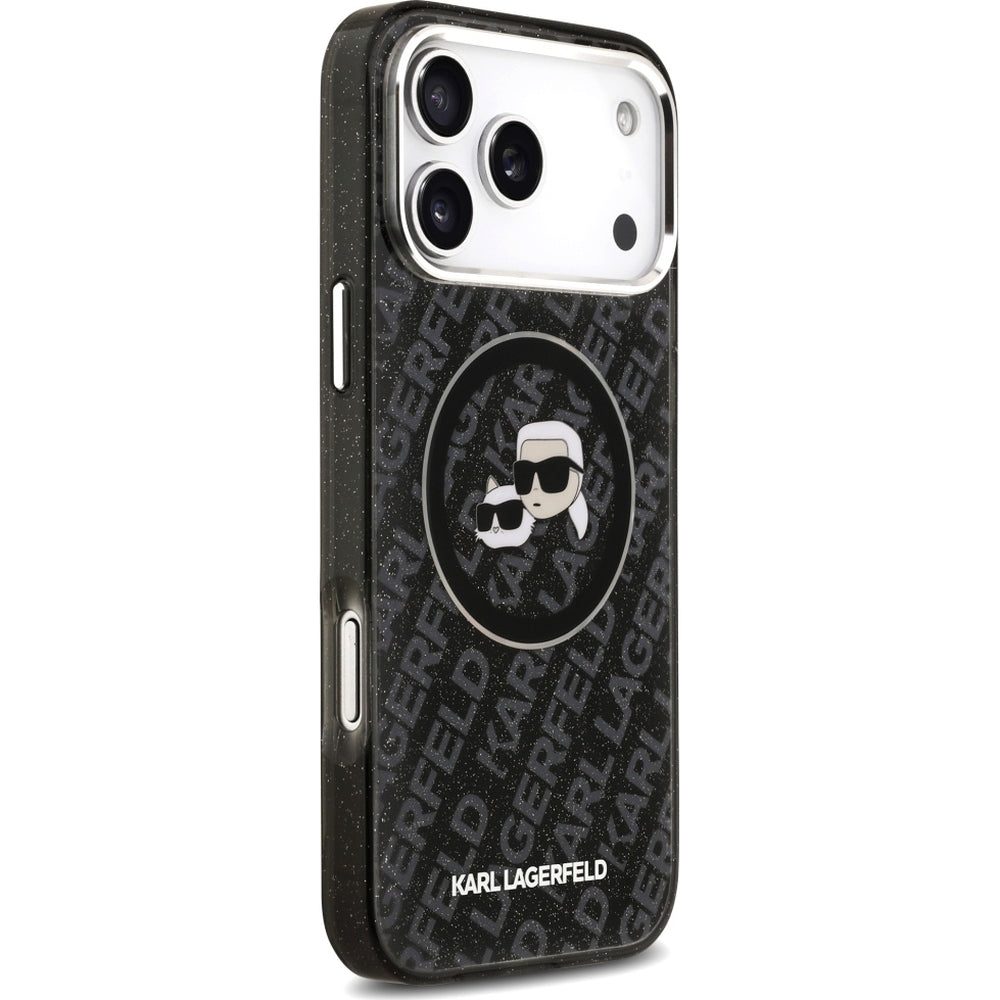 Handyhülle für iPhone 17 Pro Max, Karl Lagerfeld IML Glitter K and C Heads mit MagSafe, Schwarz