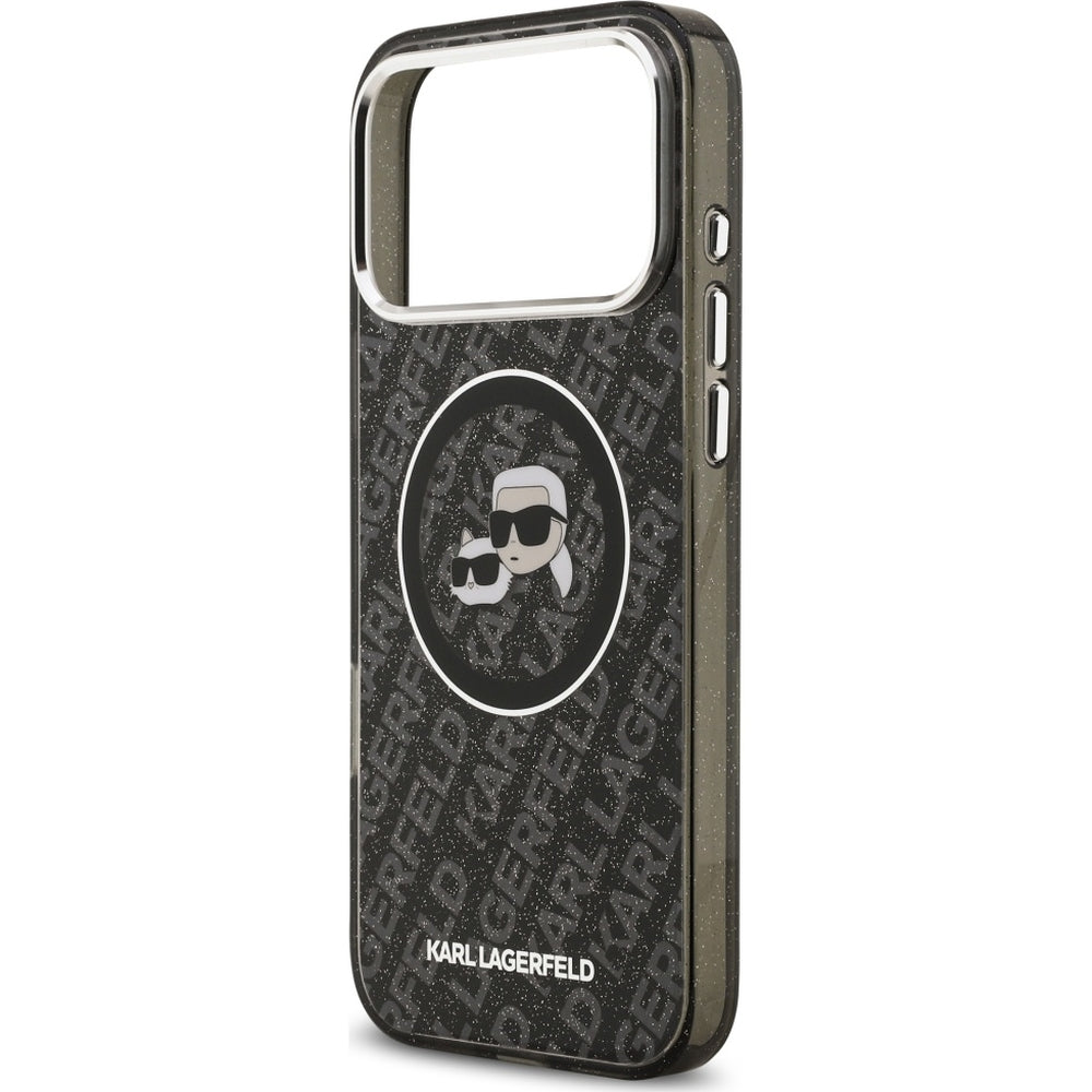 Handyhülle für iPhone 17 Pro Max, Karl Lagerfeld IML Glitter K and C Heads mit MagSafe, Schwarz