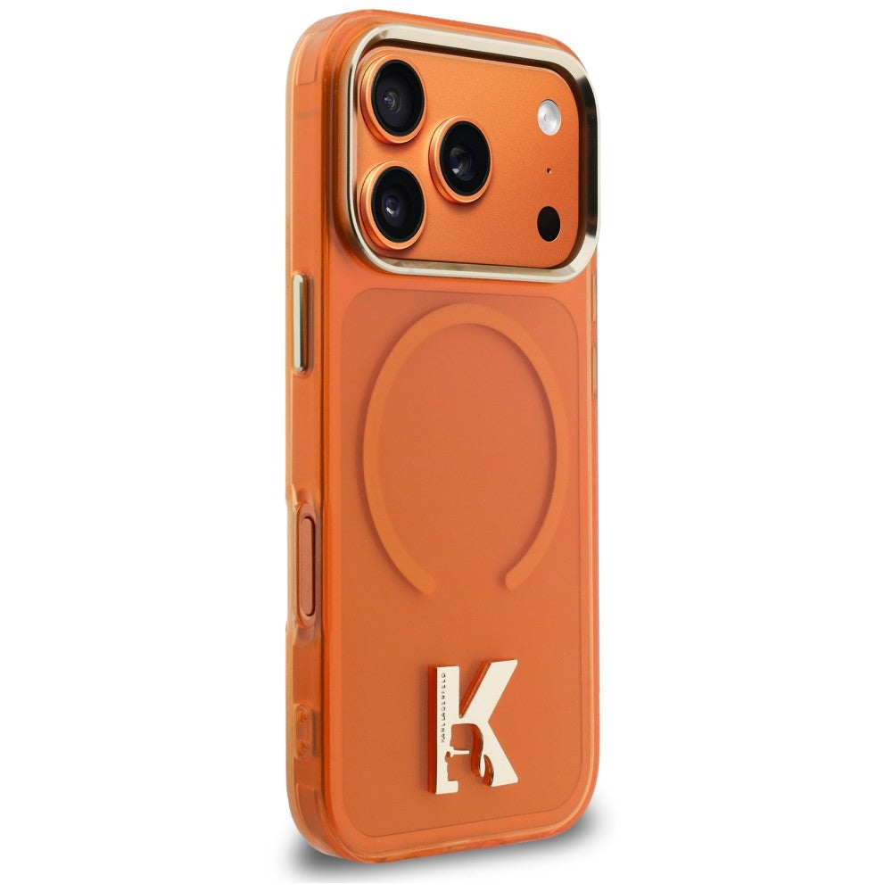 Handyhülle für iPhone 18 Pro Max / 17 Pro Max, Karl Lagerfeld IML K Head mit MagSafe, Orange