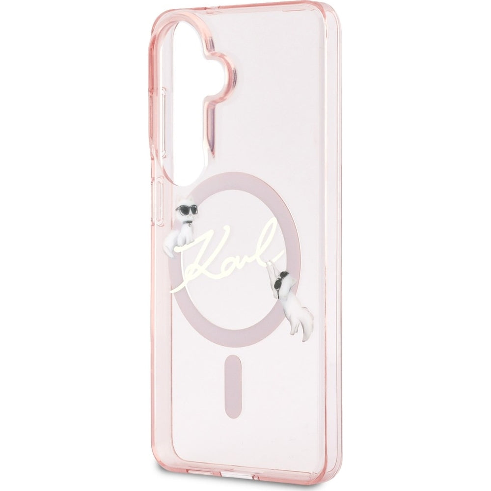 Handyhülle für Galaxy S26,  Karl Lagerfeld IML Print MagSafe, Transparent pink mit Choupette