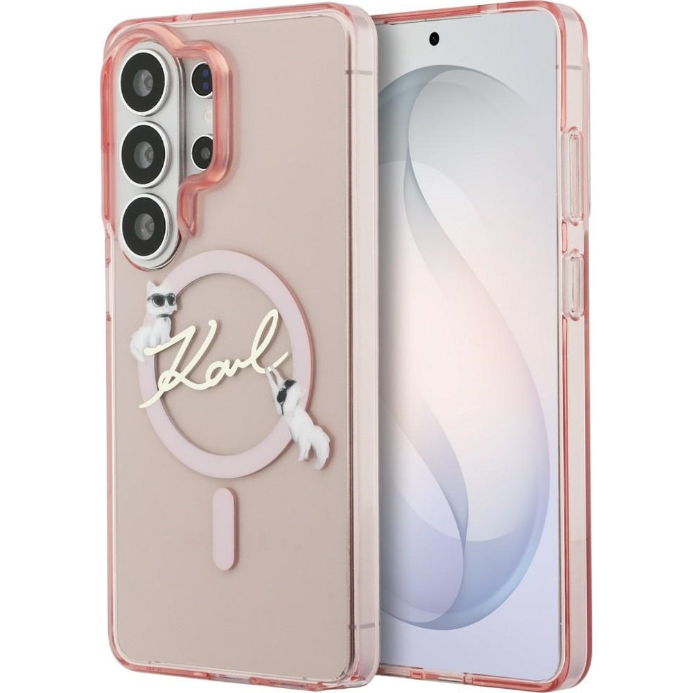 Handyhülle für Galaxy S26 Ultra,  Karl Lagerfeld IML Print MagSafe, Transparent pink mit Choupette