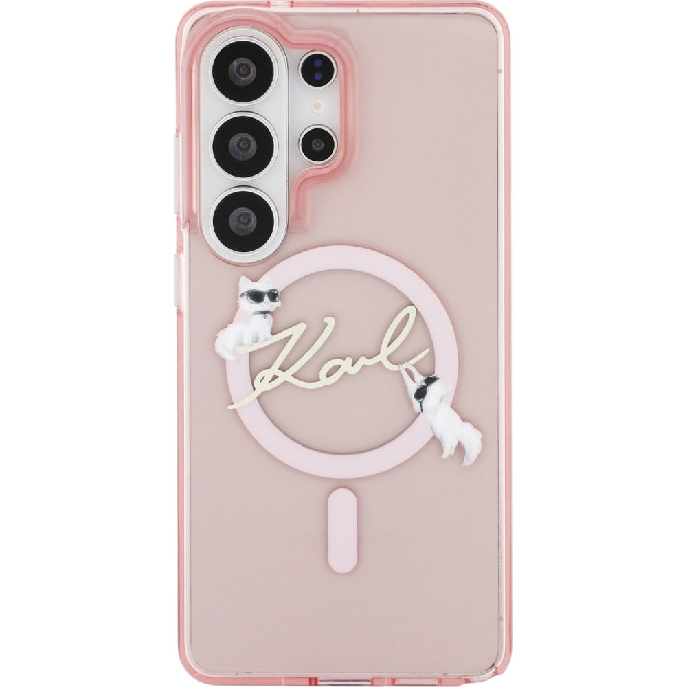 Handyhülle für Galaxy S26 Ultra,  Karl Lagerfeld IML Print MagSafe, Transparent pink mit Choupette