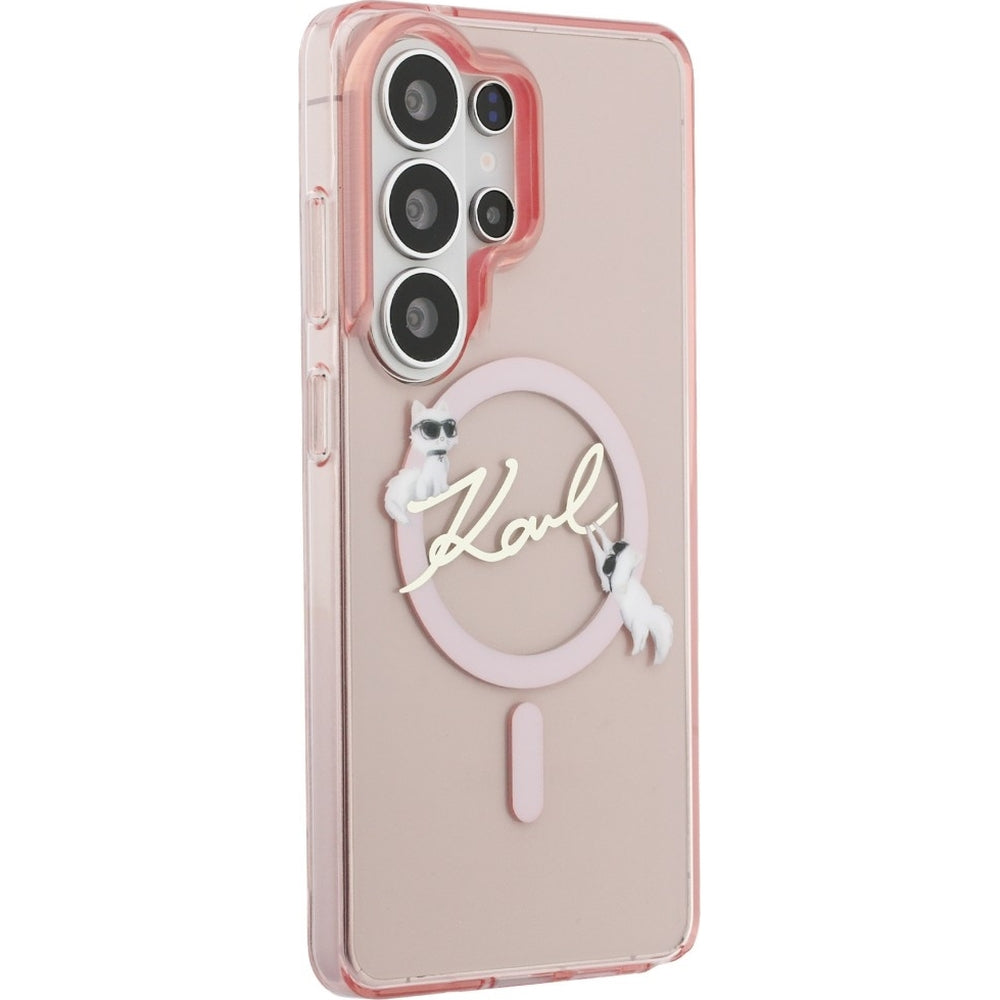 Handyhülle für Galaxy S26 Ultra,  Karl Lagerfeld IML Print MagSafe, Transparent pink mit Choupette