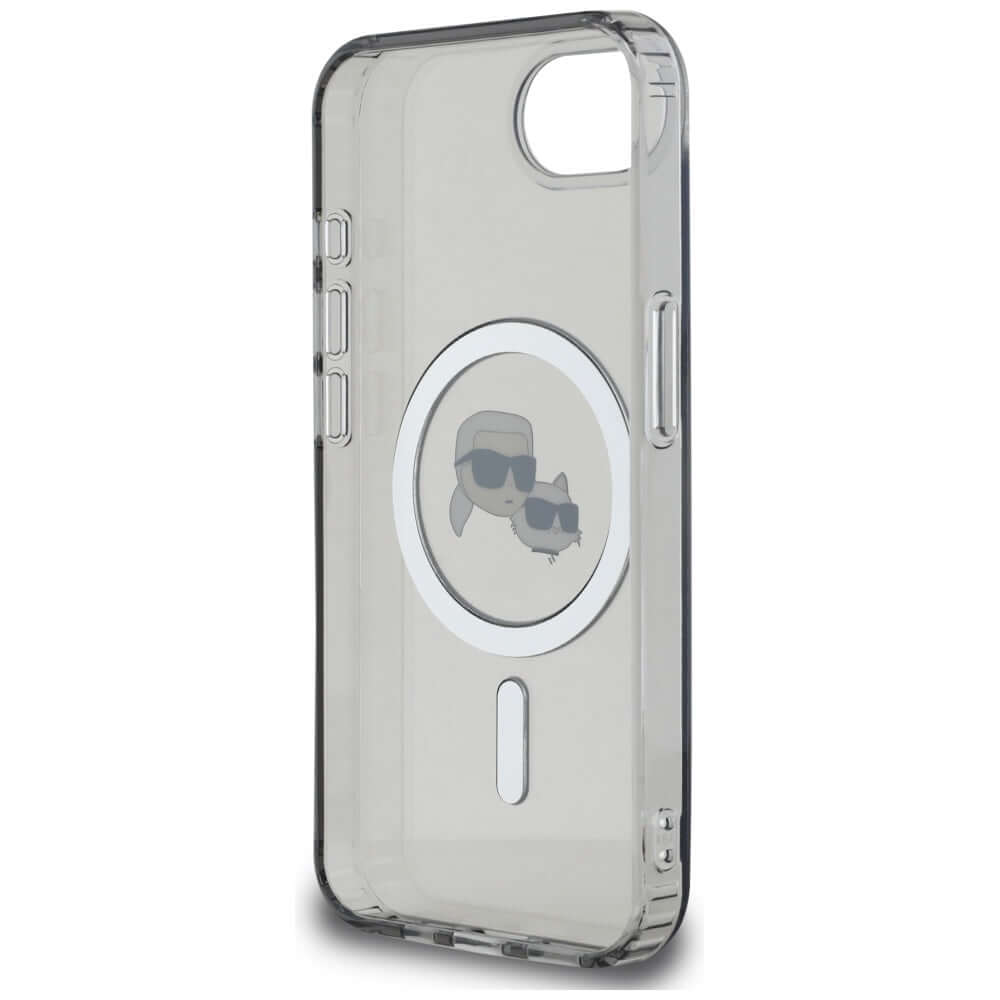 Handyhülle für iPhone 17e / 16e, Karl Lagerfeld HardCase IML Karl & Choupette Heads MagSafe, Durchscheinend mit schwarzen Rahmen