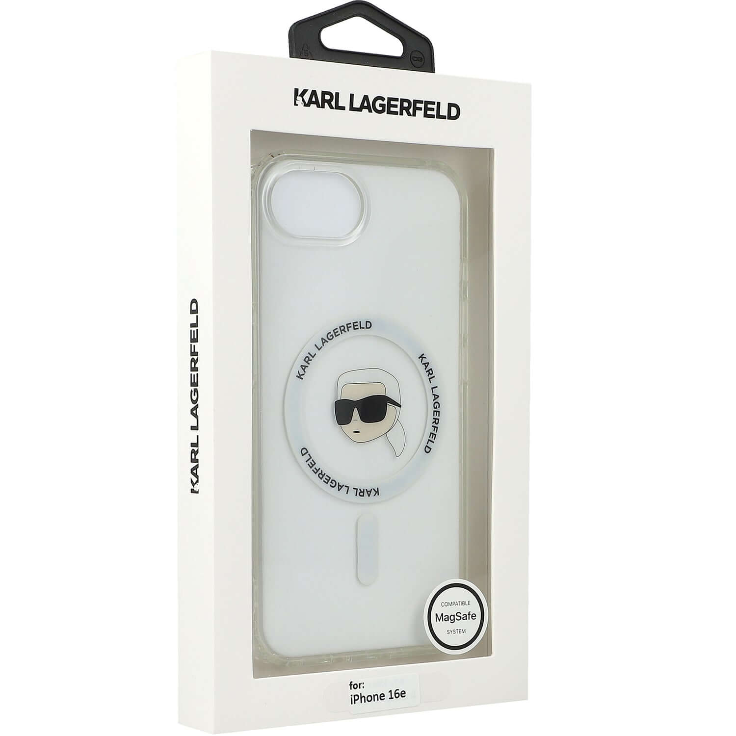 Handyhülle für iPhone 17e / 16e, Karl Lagerfeld HardCase IML Karl Head MagSafe, Transparent und Weiß