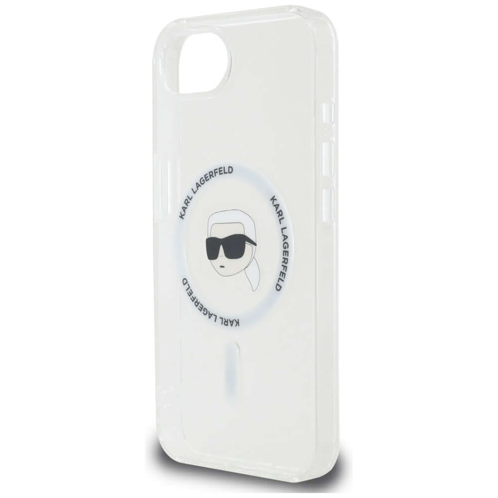 Handyhülle für iPhone 17e / 16e, Karl Lagerfeld HardCase IML Karl Head MagSafe, Transparent und Weiß