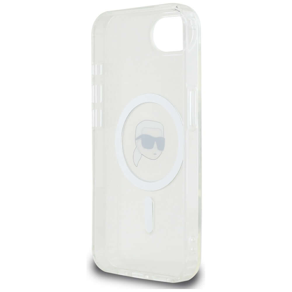 Handyhülle für iPhone 17e / 16e, Karl Lagerfeld HardCase IML Karl Head MagSafe, Transparent und Weiß