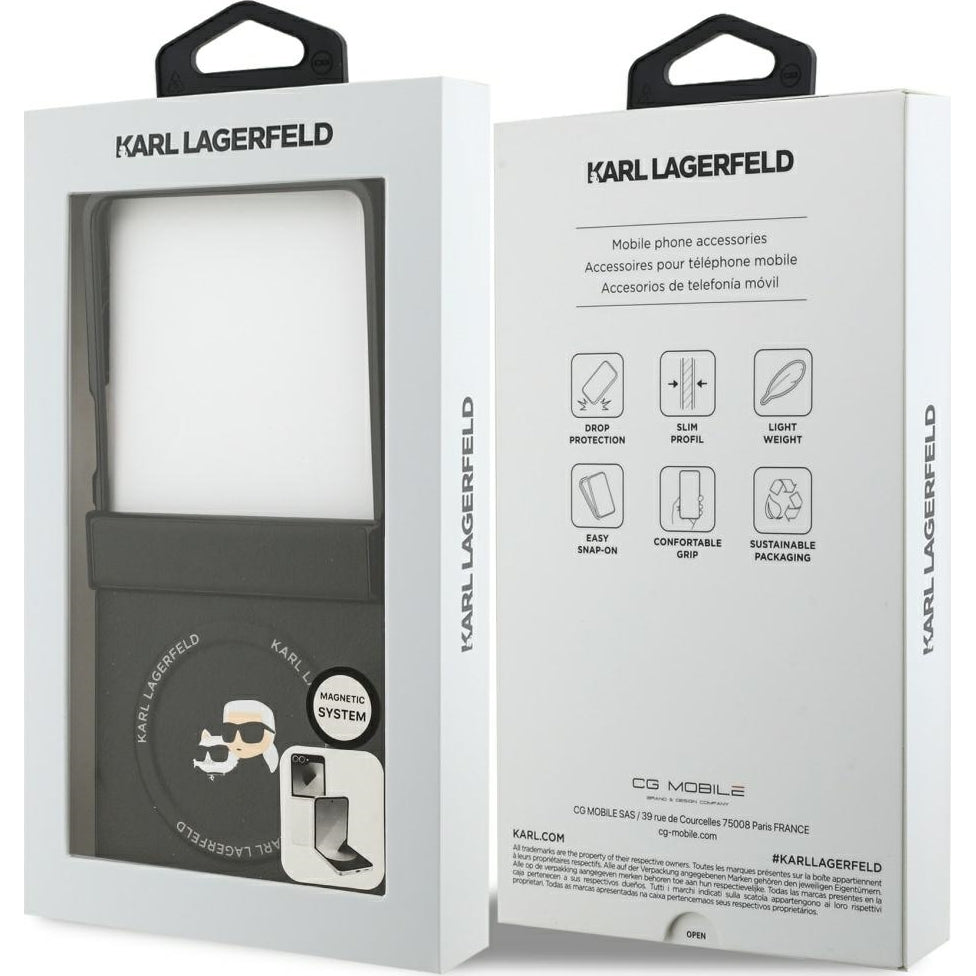 Handyhülle für Galaxy Z Flip7, Karl Lagerfeld Karl & Choupette Pin, Schwarz