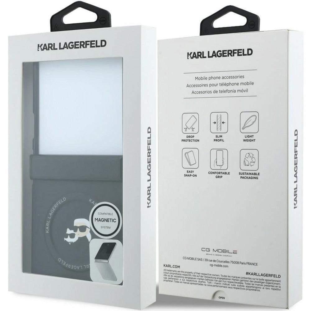 Handyhülle Karl Lagerfeld Karl and Choupette Pins für Galaxy Z Flip8 mit MagSafe, Schwarz